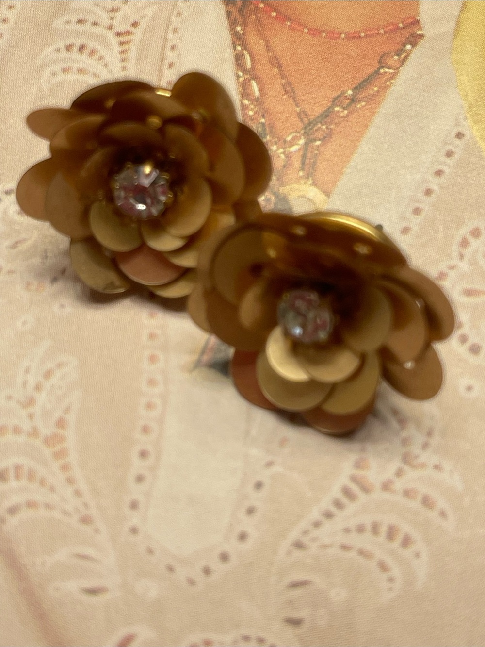 J. Crew Brown Layered Floral Stud Earrings with Center Stone